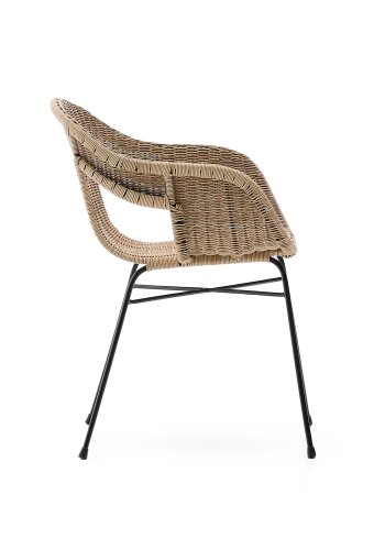 KAVE HOME Eltiera stabelbar stol i syntetisk rotting med svart stlkonstruksjon