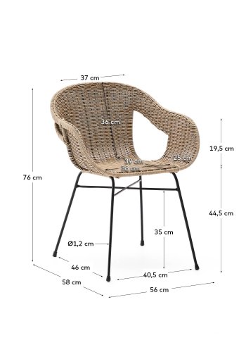 KAVE HOME Eltiera stabelbar stol i syntetisk rotting med svart stlkonstruksjon