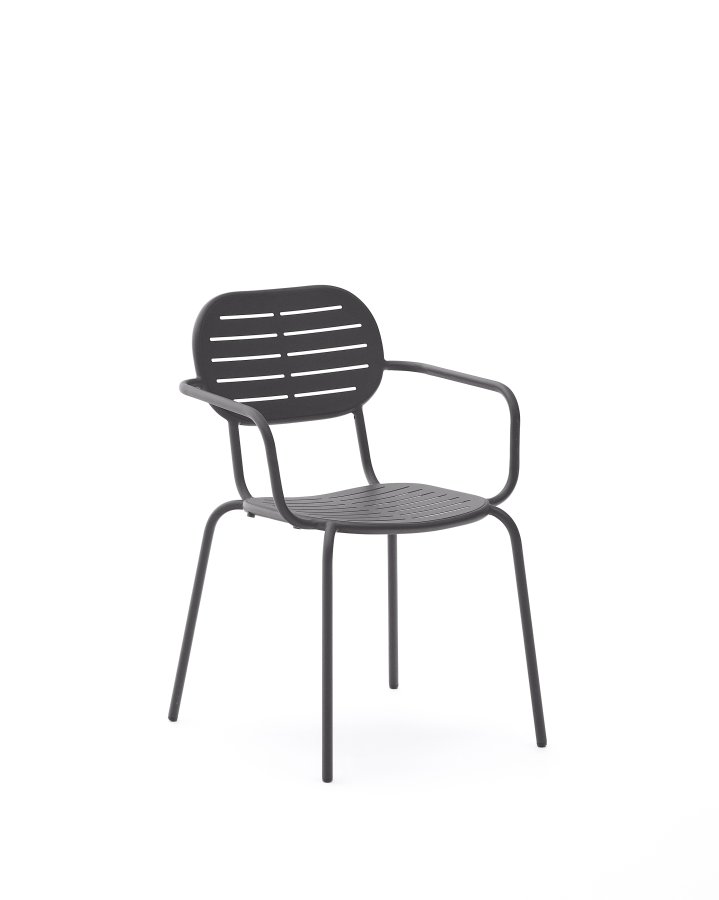 KAVE HOME Brai stabelbar utestol med armlener i mrkegrtt galvanisert stl