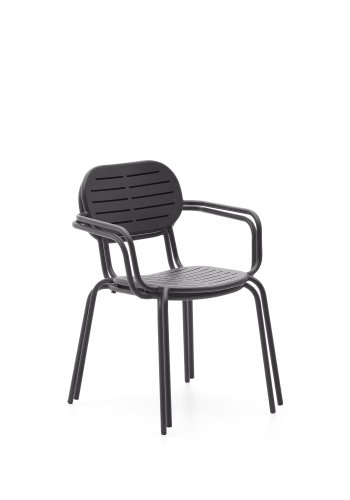 KAVE HOME Brai stabelbar utestol med armlener i mrkegrtt galvanisert stl