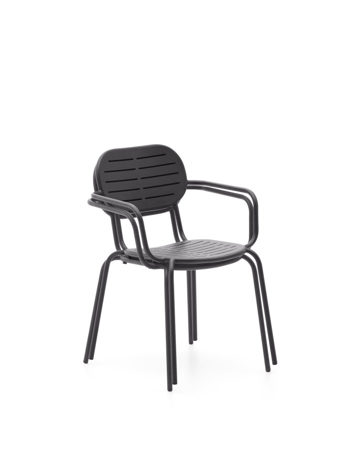 KAVE HOME Brai stabelbar utestol med armlener i mrkegrtt galvanisert stl