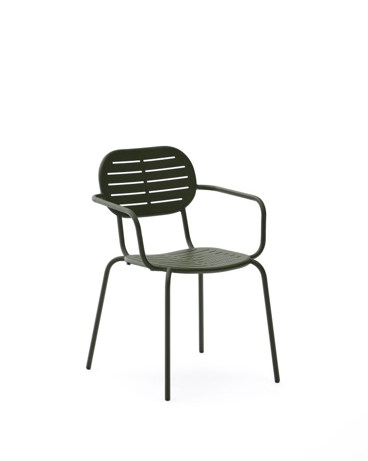 KAVE HOME Brai stabelbar utestol med armlener i grnt galvanisert stl