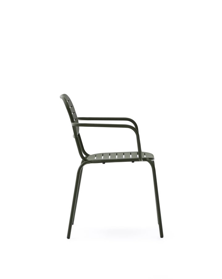 KAVE HOME Brai stabelbar utestol med armlener i grnt galvanisert stl