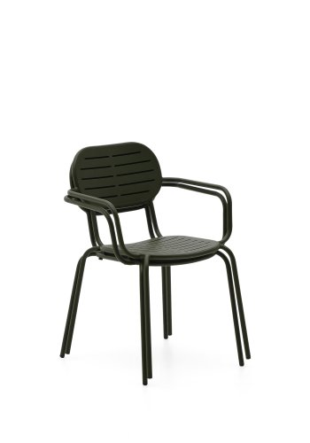 KAVE HOME Brai stabelbar utestol med armlener i grnt galvanisert stl