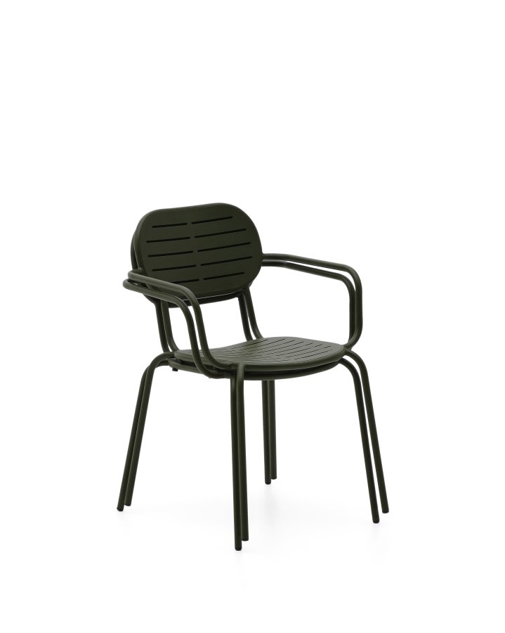 KAVE HOME Brai stabelbar utestol med armlener i grnt galvanisert stl