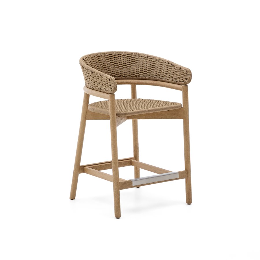 KAVE HOME Arinella krakk i FSC 100 % heltre akasie med naturlig finish og beige tausnor 65 cm