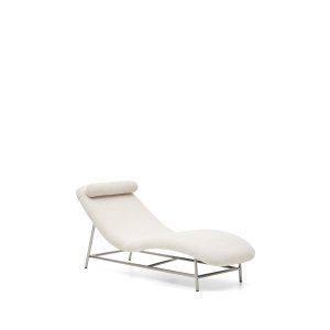 KAVE HOME Osla chaiselong - beige chenille og b�rstet rustfrit st�l (175x71,5)