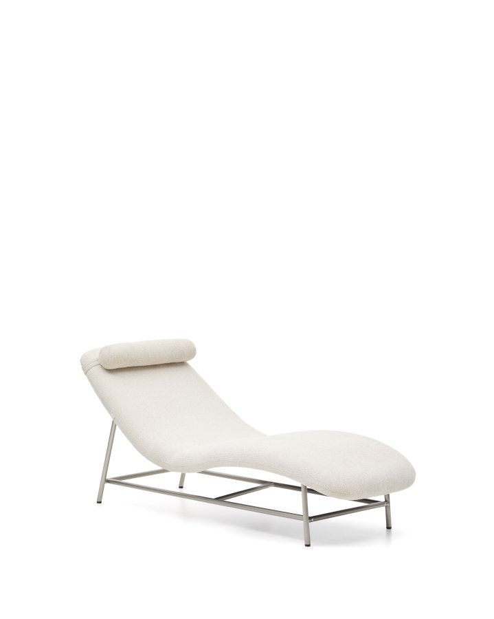 KAVE HOME Osla chaiselong - beige chenille og b�rstet rustfrit st�l (175x71,5)
