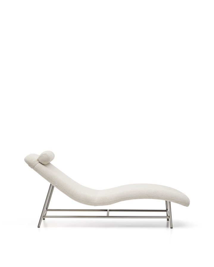 KAVE HOME Osla chaiselong - beige chenille og b�rstet rustfrit st�l (175x71,5)
