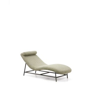 KAVE HOME Osla chaiselong - gr�n chenille og b�rstet grafit rustfrit st�l (175x71,5)