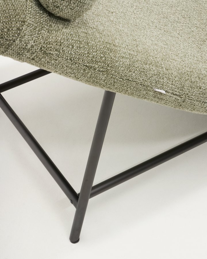 KAVE HOME Osla chaiselong - gr�n chenille og b�rstet grafit rustfrit st�l (175x71,5)