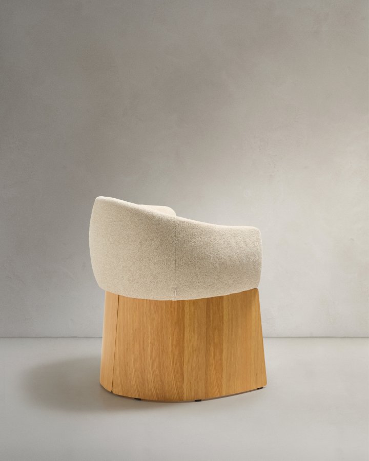 KAVE HOME Bosca spisebordsstol, m. arml�n - beige chenille stof og egetr�sfin�r