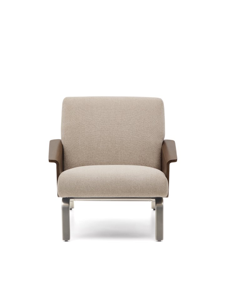 KAVE HOME Amsen l�nestol, m. arml�n - lysebrun chenille, valn�ddekrydsfiner, b�rstet rustfrit st�l