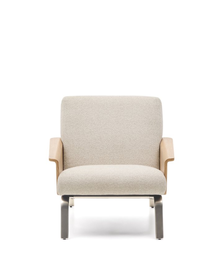 KAVE HOME Amsen l�nestol, m. arml�n - beige chenille, egetr�skrydsfiner, b�rstet rustfrit st�l