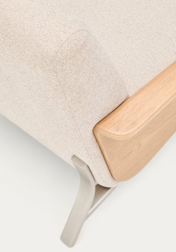 KAVE HOME Amsen l�nestol, m. arml�n - beige chenille, egetr�skrydsfiner, b�rstet rustfrit st�l