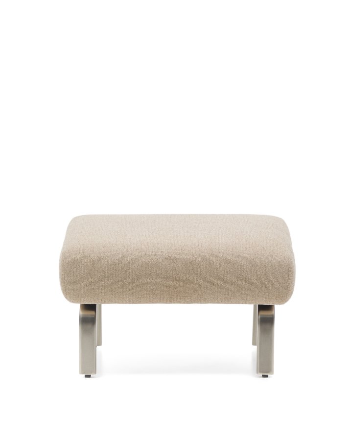 KAVE HOME Amsen fodskammel, rektangul�r - lysebrun chenille og b�rstet rustfrit st�l (68x55)