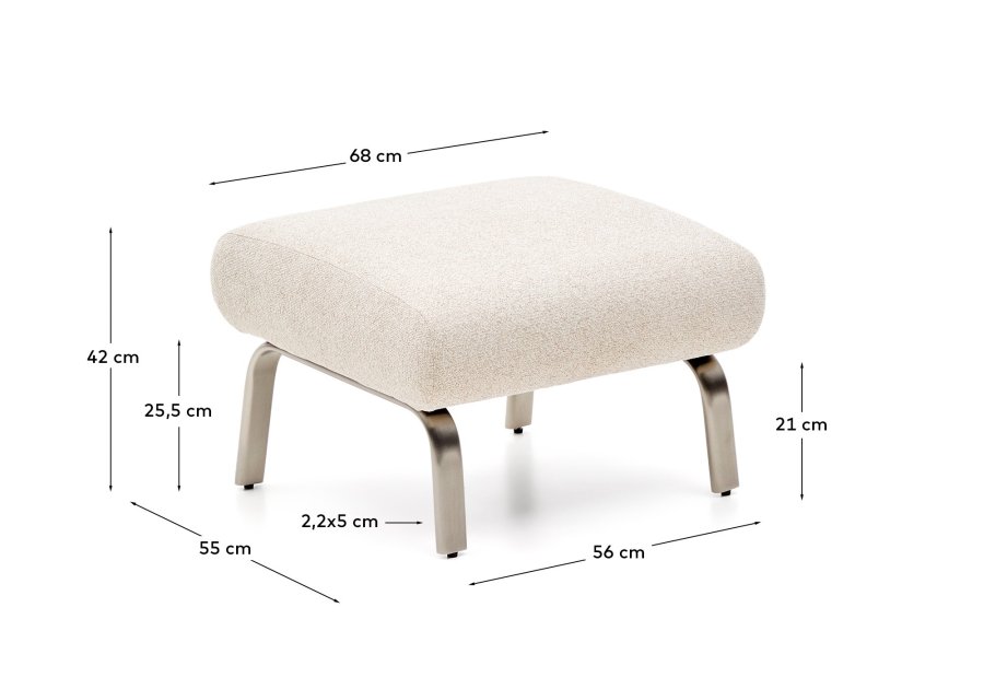 KAVE HOME Amsen fodskammel, rektangul�r - beige chenille og b�rstet rustfrit st�l (68x55)