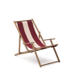 KAVE HOME Vilara udend�rs liggestol, foldbar - bordeaux og beige stribet stof og natur akacietr�