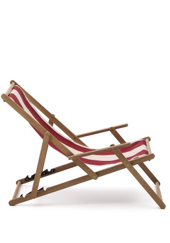 KAVE HOME Vilara udend�rs liggestol, foldbar - bordeaux og beige stribet stof og natur akacietr�