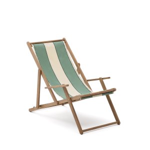KAVE HOME Vilara udend�rs liggestol, foldbar - gr�n og beige stribet stof og natur akacietr�