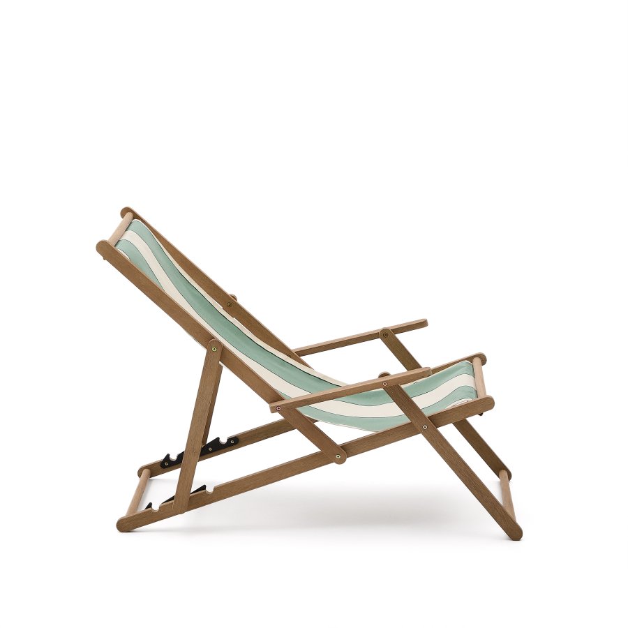 KAVE HOME Vilara udend�rs liggestol, foldbar - gr�n og beige stribet stof og natur akacietr�