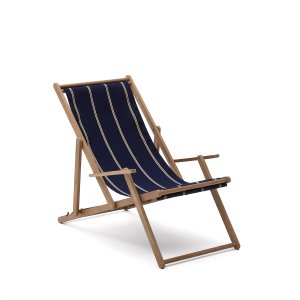 KAVE HOME Vilara udend�rs liggestol, foldbar - bl� og beige stribet stof og natur akacietr�