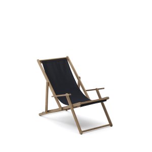 KAVE HOME Vilara udend�rs liggestol, foldbar - sort stof og natur akacietr�