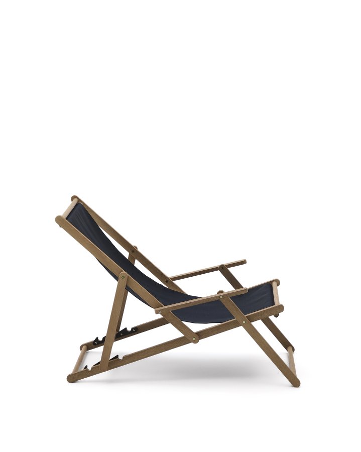KAVE HOME Vilara udend�rs liggestol, foldbar - sort stof og natur akacietr�