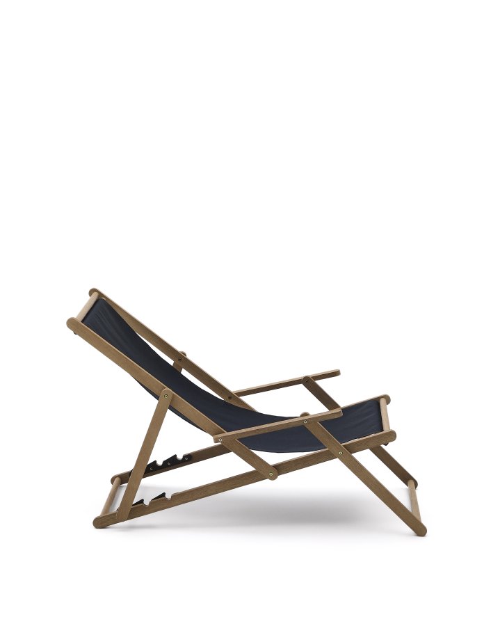 KAVE HOME Vilara udend�rs liggestol, foldbar - sort stof og natur akacietr�