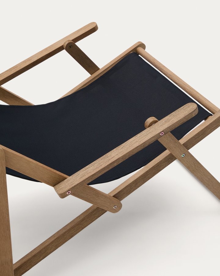KAVE HOME Vilara udend�rs liggestol, foldbar - sort stof og natur akacietr�