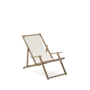 KAVE HOME Vilara udend�rs liggestol, foldbar - hvid stof og natur akacietr�