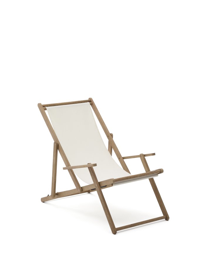 KAVE HOME Vilara udend�rs liggestol, foldbar - hvid stof og natur akacietr�