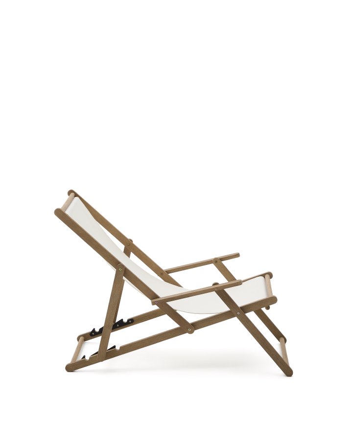 KAVE HOME Vilara udend�rs liggestol, foldbar - hvid stof og natur akacietr�