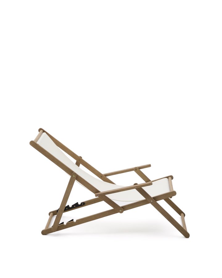 KAVE HOME Vilara udend�rs liggestol, foldbar - hvid stof og natur akacietr�