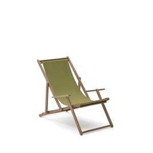 KAVE HOME Vilara udend�rs liggestol, foldbar - gr�n stribet stof og natur akacietr�