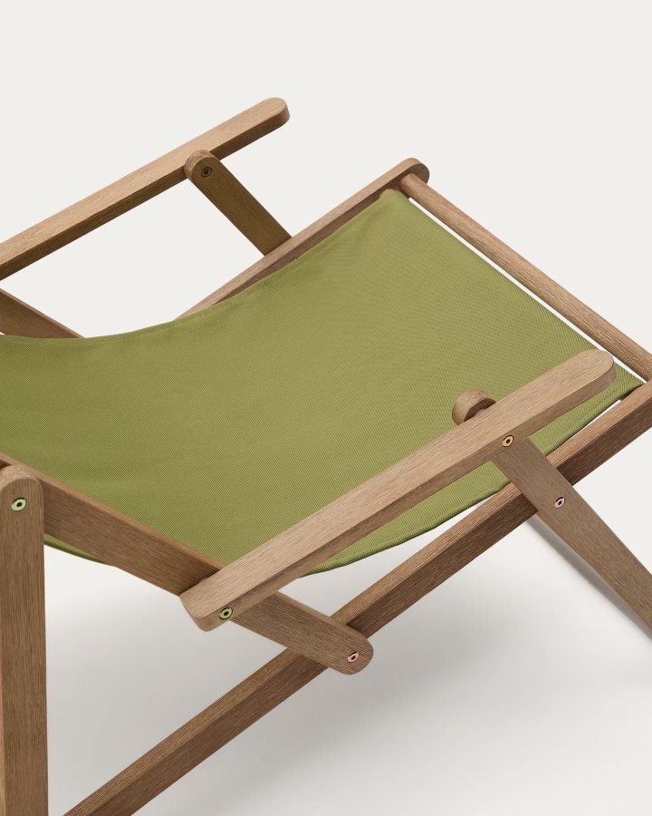 KAVE HOME Vilara udend�rs liggestol, foldbar - gr�n stribet stof og natur akacietr�
