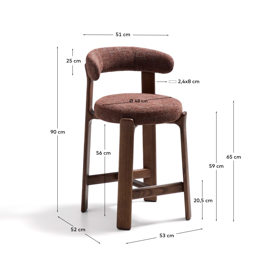 KAVE HOME Granittkrakk i brun chenille og heltre ask med valnttfarget finish FSC 100% 65