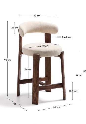 KAVE HOME Granittkrakk i beige chenille og heltre ask med valnttfarget finish FSC 100% 65