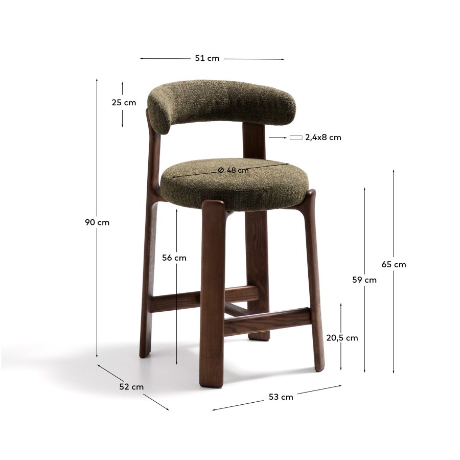 KAVE HOME Granittkrakk i grnn chenille og heltre ask med valnttfarget finish FSC 100% 65