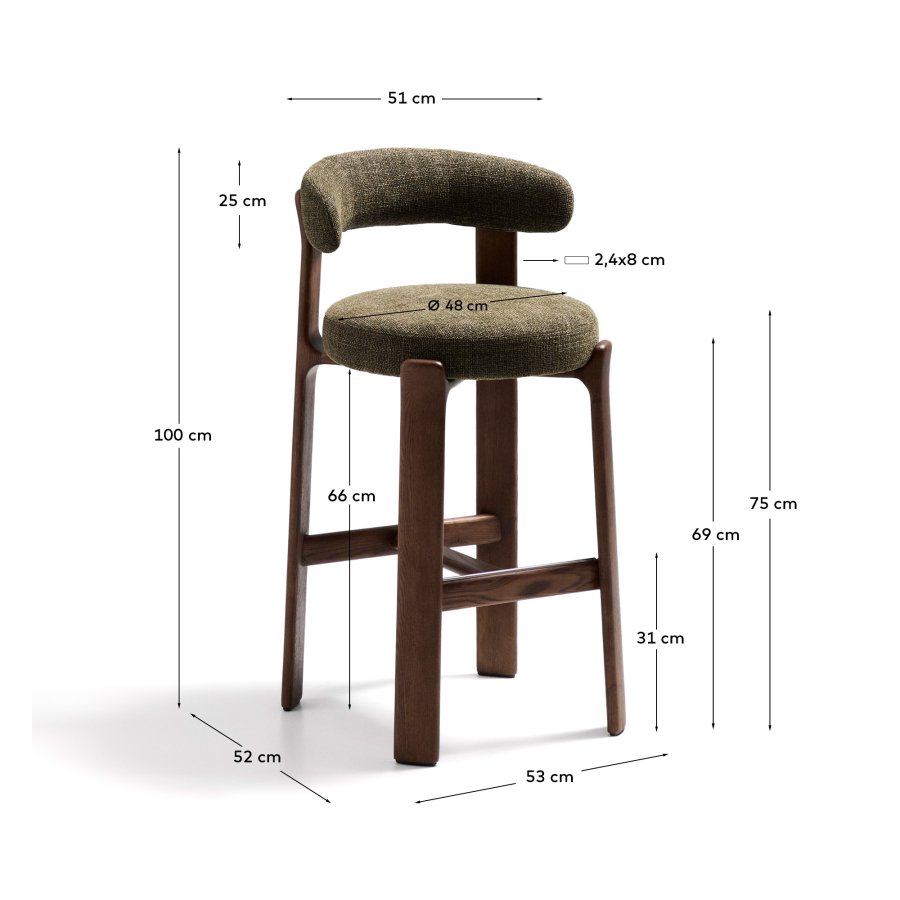 KAVE HOME Granittkrakk i grnn chenille og heltre ask med valnttfarget finish FSC 100% 75