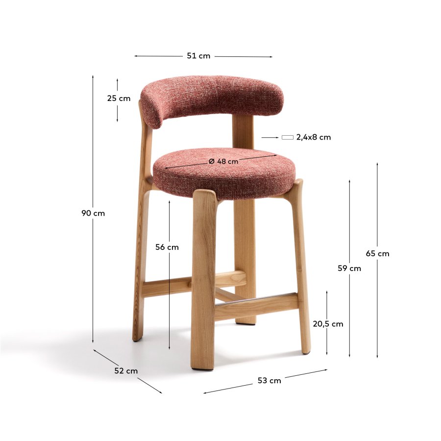 KAVE HOME Granittkrakk i terrakotta chenille og heltre ask med naturlig finish FSC 100%