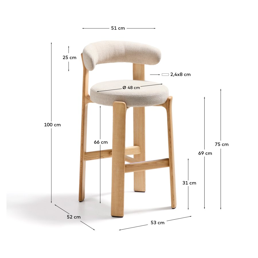 KAVE HOME Granittkrakk laget av beige chenille og heltre ask med naturlig finish FSC 100%