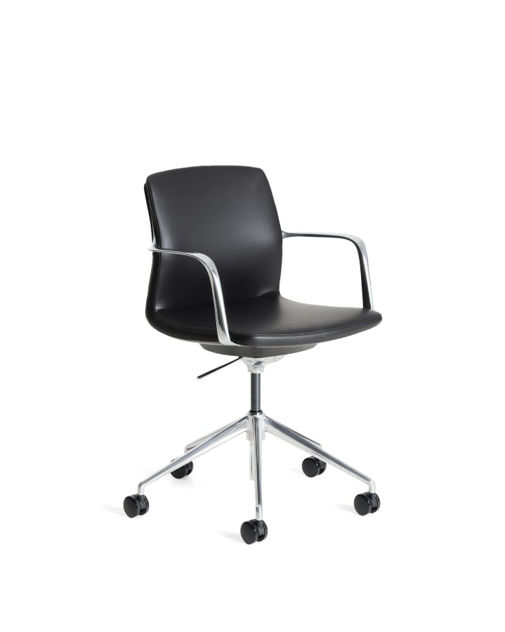 KAVE HOME Nerlan kontorstol, m. arml�n og hjul - sort kunstl�der og aluminium