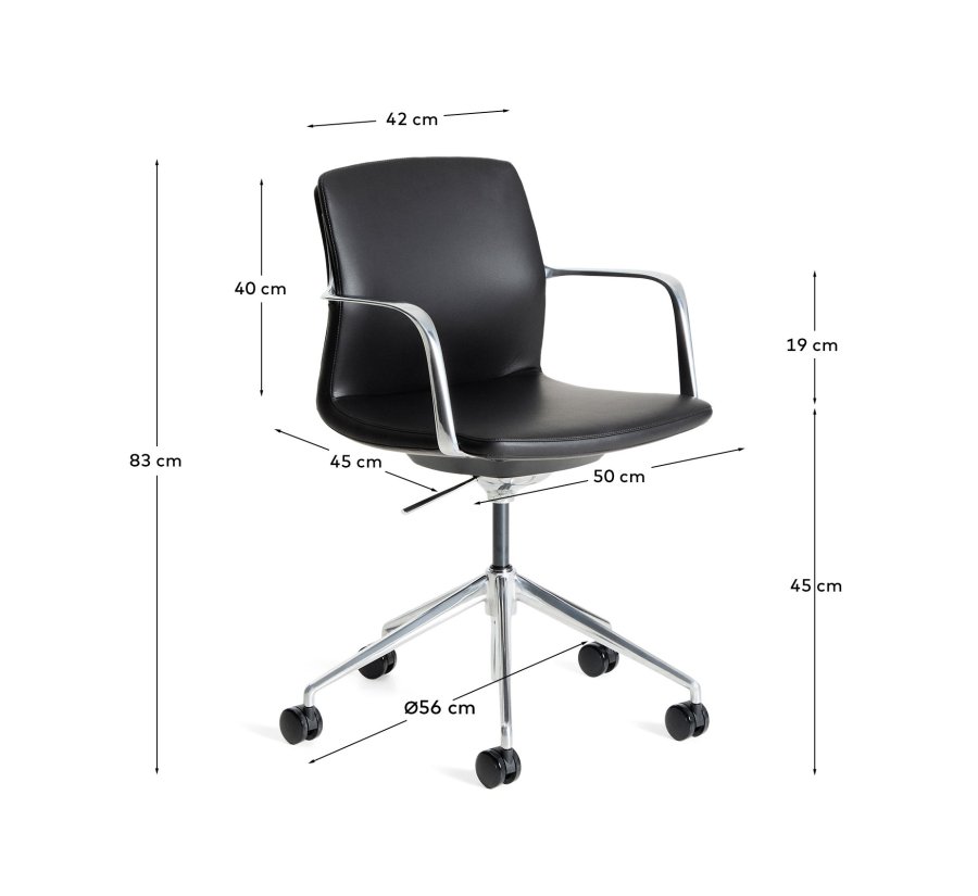 KAVE HOME Nerlan kontorstol, m. arml�n og hjul - sort kunstl�der og aluminium