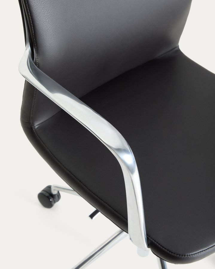 KAVE HOME Nerlan kontorstol, m. arml�n og hjul - sort kunstl�der og aluminium