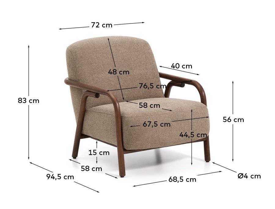 KAVE HOME Sylo l�nestol, m. arml�n - taupe chenille og valn�ddefarvet asketr�