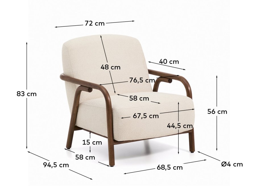 KAVE HOME Sylo l�nestol, m. arml�n - beige chenille og valn�ddefarvet asketr�