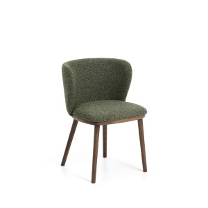 KAVE HOME Ciselia spisebordsstol - m�rkegr�n chenille stof og valn�ddefarvet asketr�