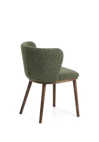 KAVE HOME Ciselia spisebordsstol - m�rkegr�n chenille stof og valn�ddefarvet asketr�