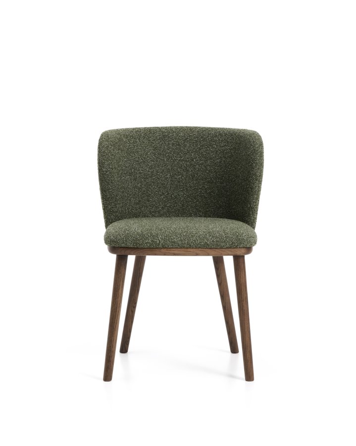 KAVE HOME Ciselia spisebordsstol - m�rkegr�n chenille stof og valn�ddefarvet asketr�